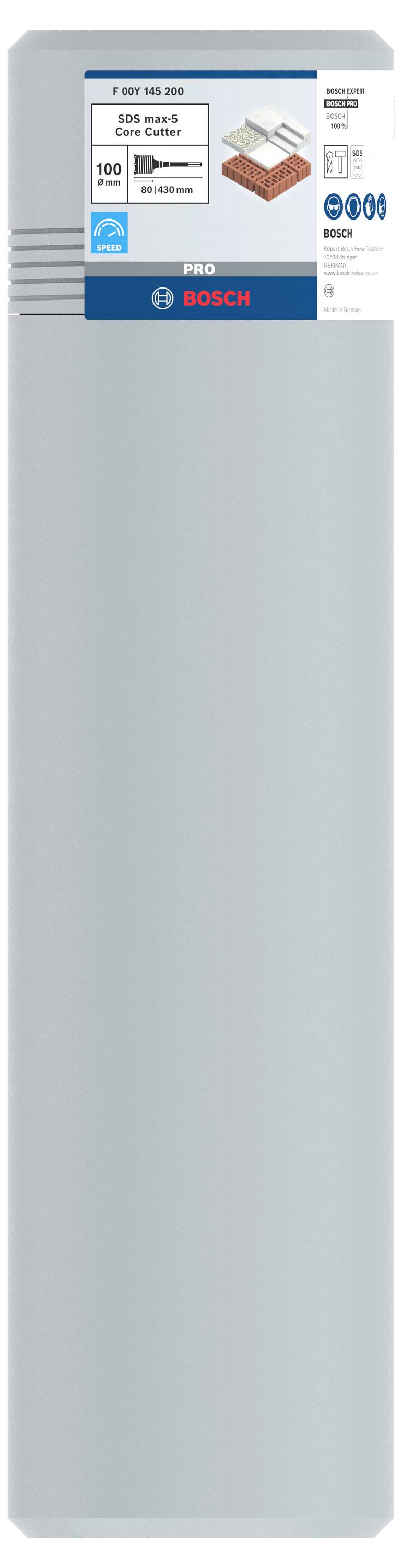 Szara bezpiecznik mocy Bosch 100A HRC II NH ze szczegółami specyfikacji elektrycznej na etykiecie u góry, do zastosowań przemysłowych.