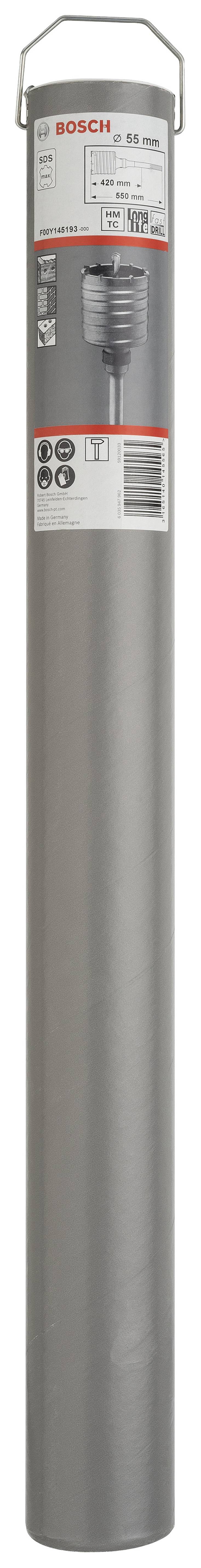 Wiertło Bosch w opakowaniu cylindrycznym, o średnicy 80 mm, przeznaczone do wiercenia w betonie i murze.