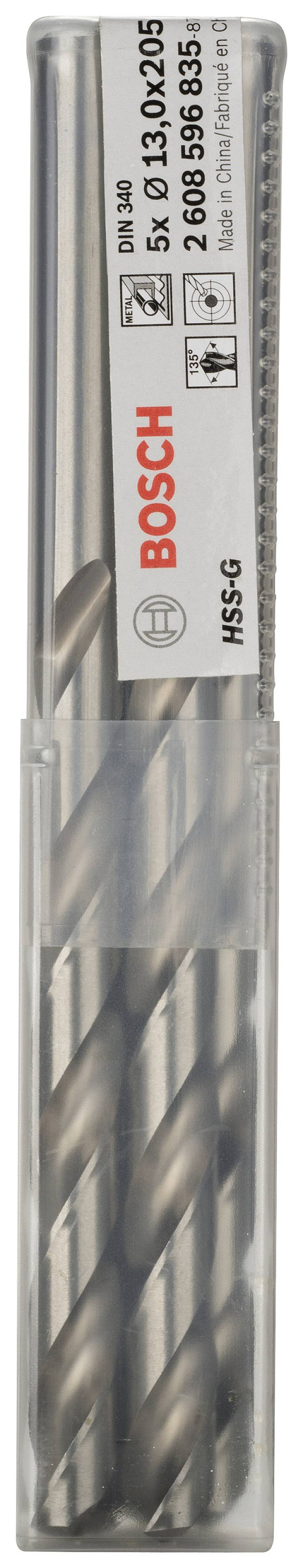 Zestaw wierteł metalowych Bosch, 5 sztuk, rozmiary 2, 2,5, 3, 3,5, 4 mm w przezroczystym opakowaniu z tworzywa sztucznego.