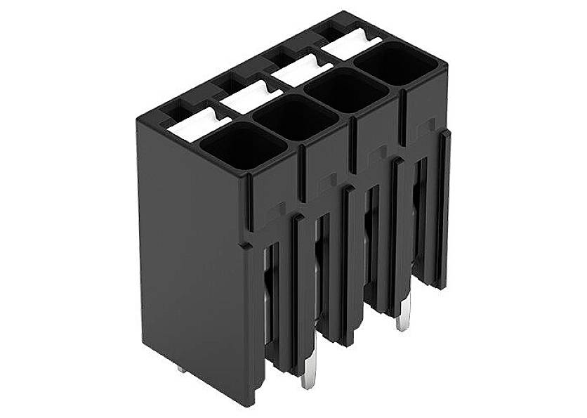 Czarny elektryczny złącz z pięcioma gniazdami, odpowiedni do zastosowań przemysłowych.
