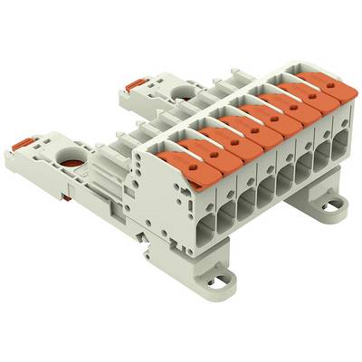 Szaro-czerwona wielokrotna złączka elektryczna do przewodów. Umożliwia podłączenie kilku przewodów, zapewniając bezpieczne połączenie elektryczne.