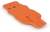 Pomarańczowa, płaska plastikowa część z kilkoma otworami i klamrą, prawdopodobnie element zabezpieczający lub zapięcie.