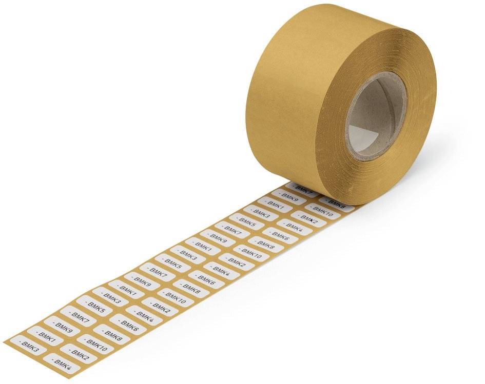 Rolka z żółtymi etykietami z napisem 'BANANAS' się rozwijała.