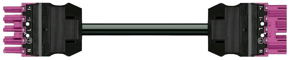 Złącze z dwoma końcami, każdy po dwa różowe i czarne piny. Stosowane do połączeń elektrycznych.