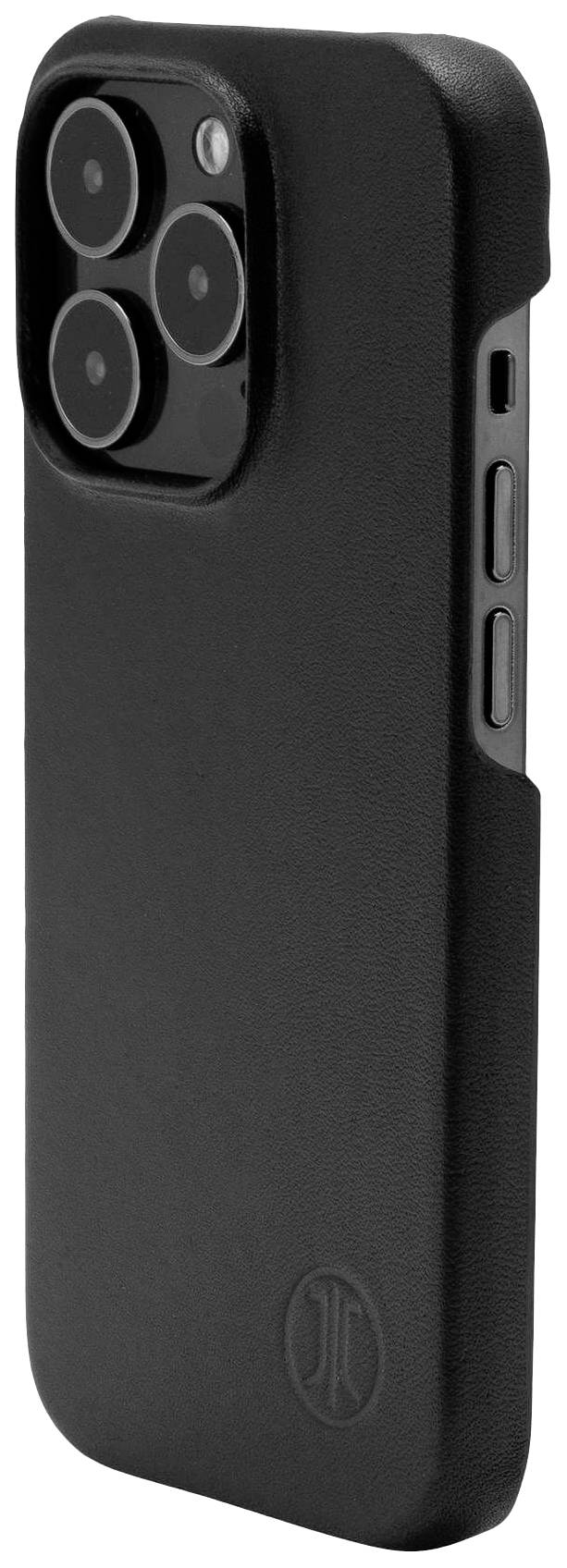 Czarna obudowa telefonu z wycięciami na trzy obiektywy aparatu oraz dwa przyciski po bokach.