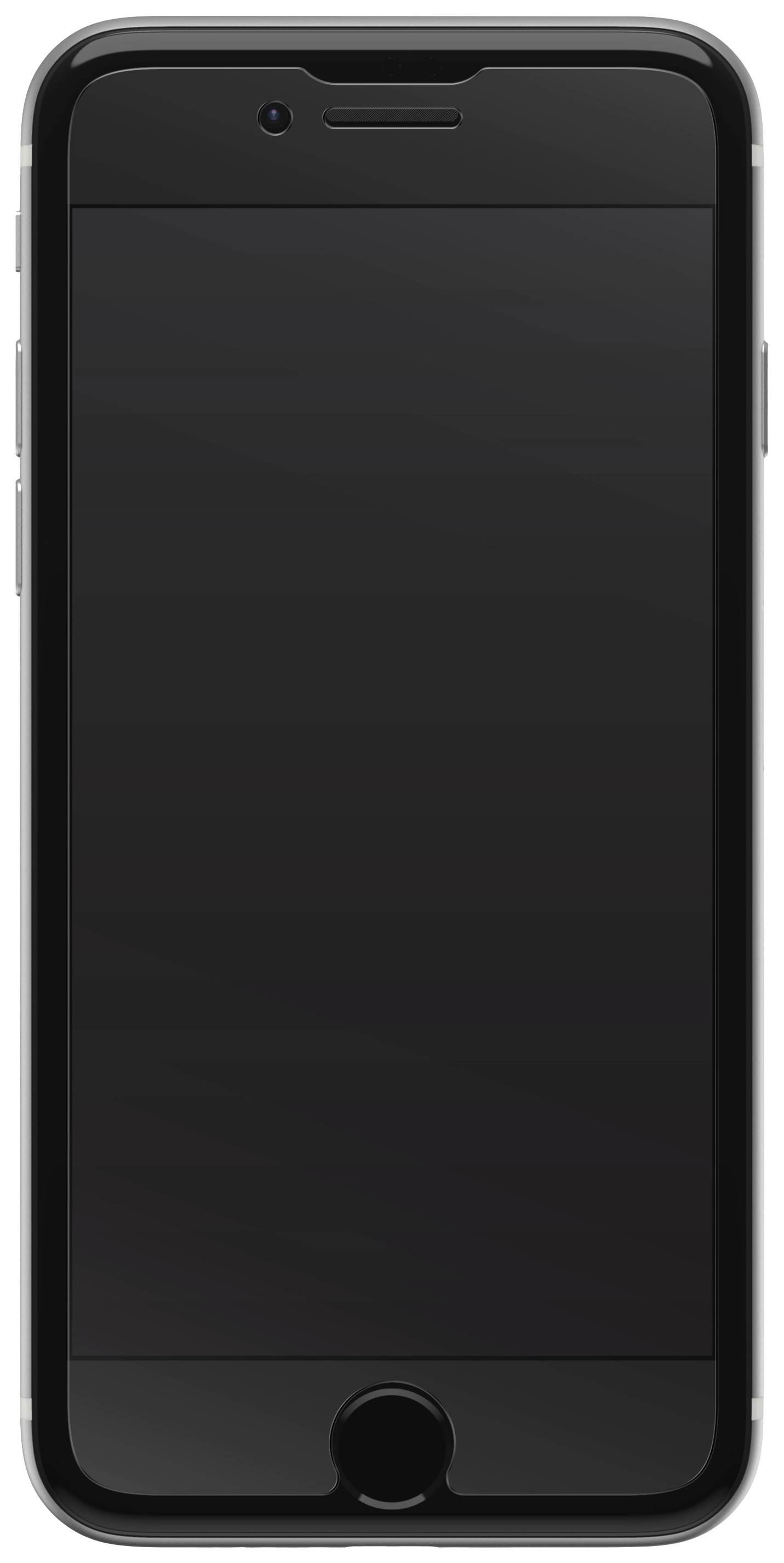 Nowoczesny smartfon z czarnym ekranem i zaokrąglonymi rogami, sfotografowany z przodu.