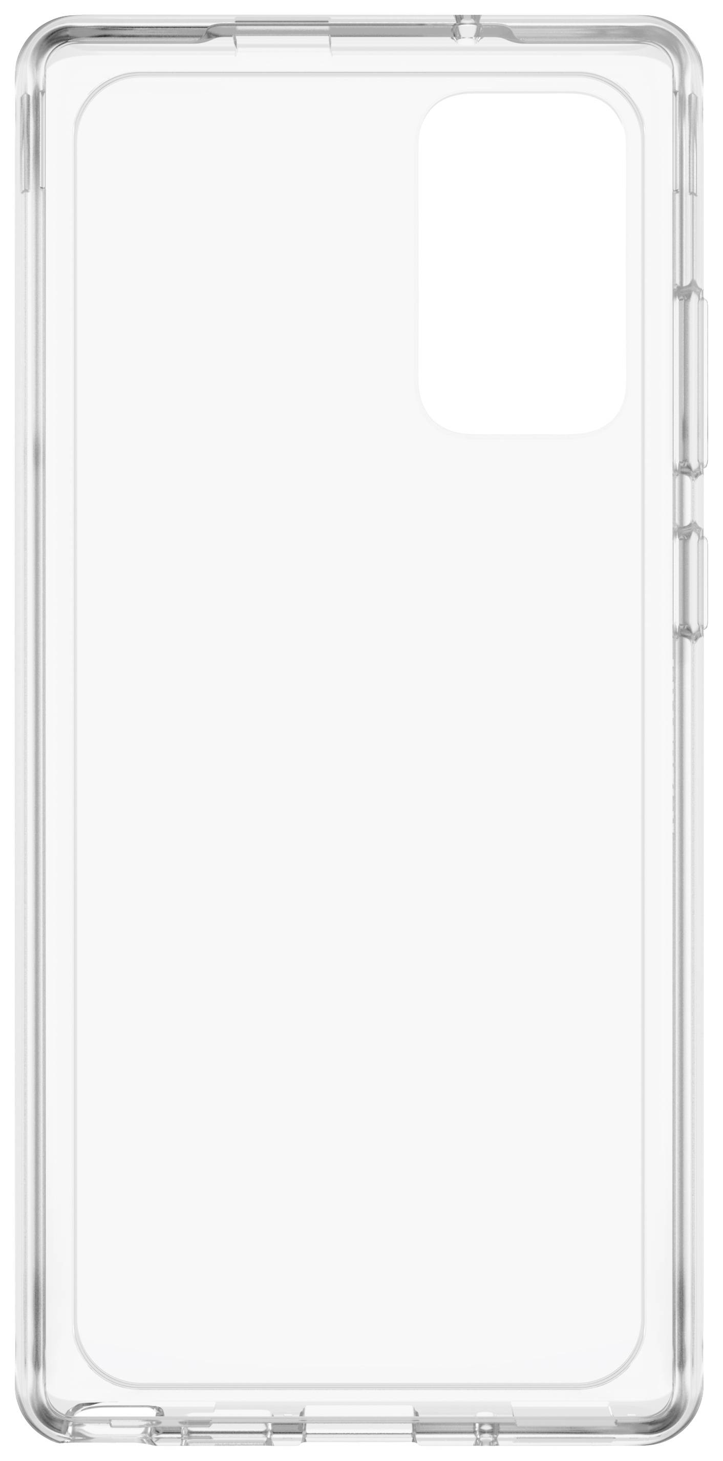 Przezroczyste etui ochronne na smartfona wykonane z przezroczystego tworzywa sztucznego z wycięciami na aparat i złącza.