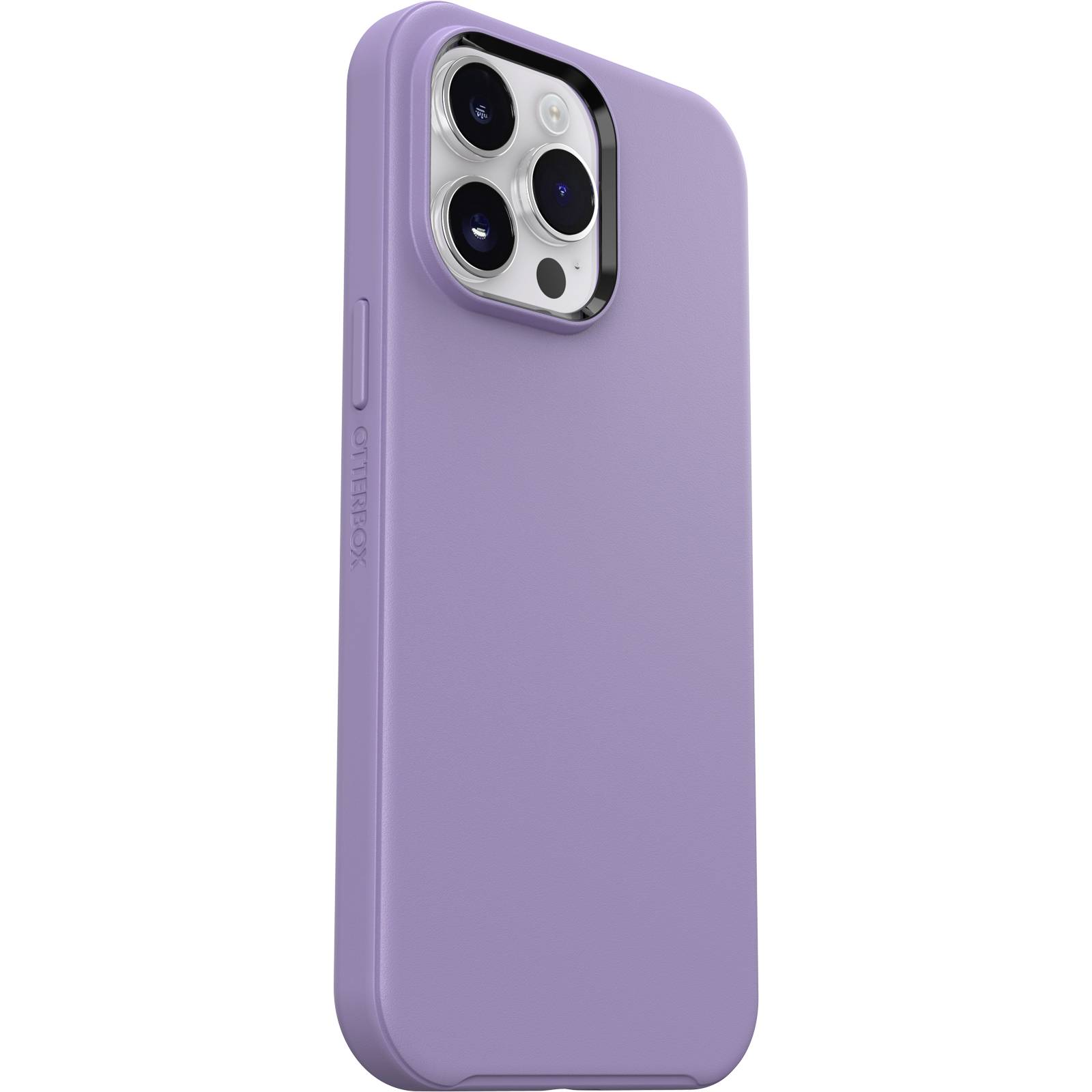 Fioletowy smartfon z etui ochronnym, na którym widoczne są trzy obiektywy aparatu. Etui ma gładką teksturę.