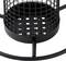 Metalowy kosz o okrągłej strukturze kratowej z perforowanym dnem, prawdopodobnie element większej konstrukcji, np. abażuru.