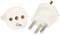 Dwa białe adaptery sieciowe: po lewej adapter Schuko, po prawej adapter trzypinowy. Oba są europejskimi standardami wtyczek.