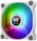 Wentylator komputerowy z świecącymi diodami LED w kolorach tęczy. Logo marki 'Thermaltake' pośrodku wentylatora.