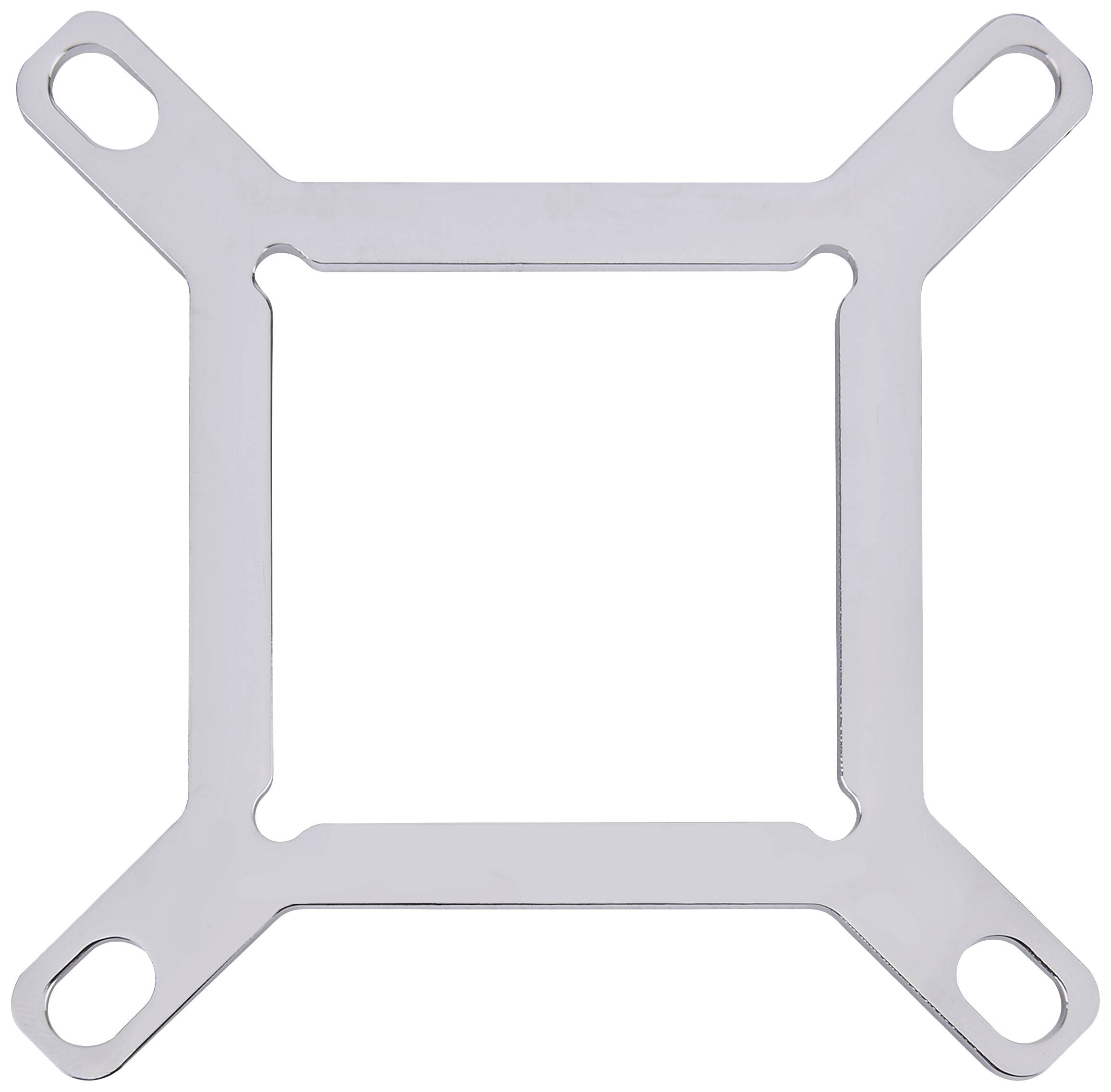 Metalowa rama w kształcie kwadratu z zaokrąglonymi narożnikami i owalnymi otworami na końcach.