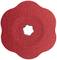 Czerwona tarcza szlifierska o falistej krawędzi z otworem pośrodku, stosowana głównie do prac szlifierskich.