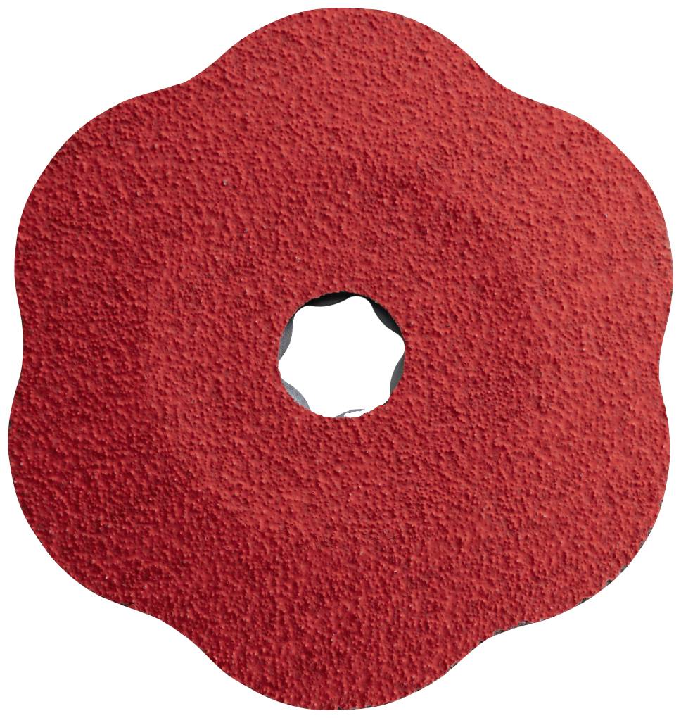Okrągła, płaska tarcza ścierna o ząbkowanej krawędzi z centralnym otworem, przeznaczona do szlifowania różnych materiałów.