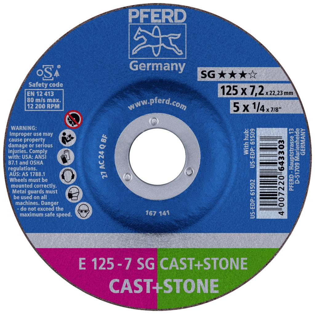 PFERD TOOLS 69298075 E 125-7 SG CAST+STONE (2) Прямий відрізний диск Діаметр 125 мм Діаметр отвору 22,23 мм 1 шт.