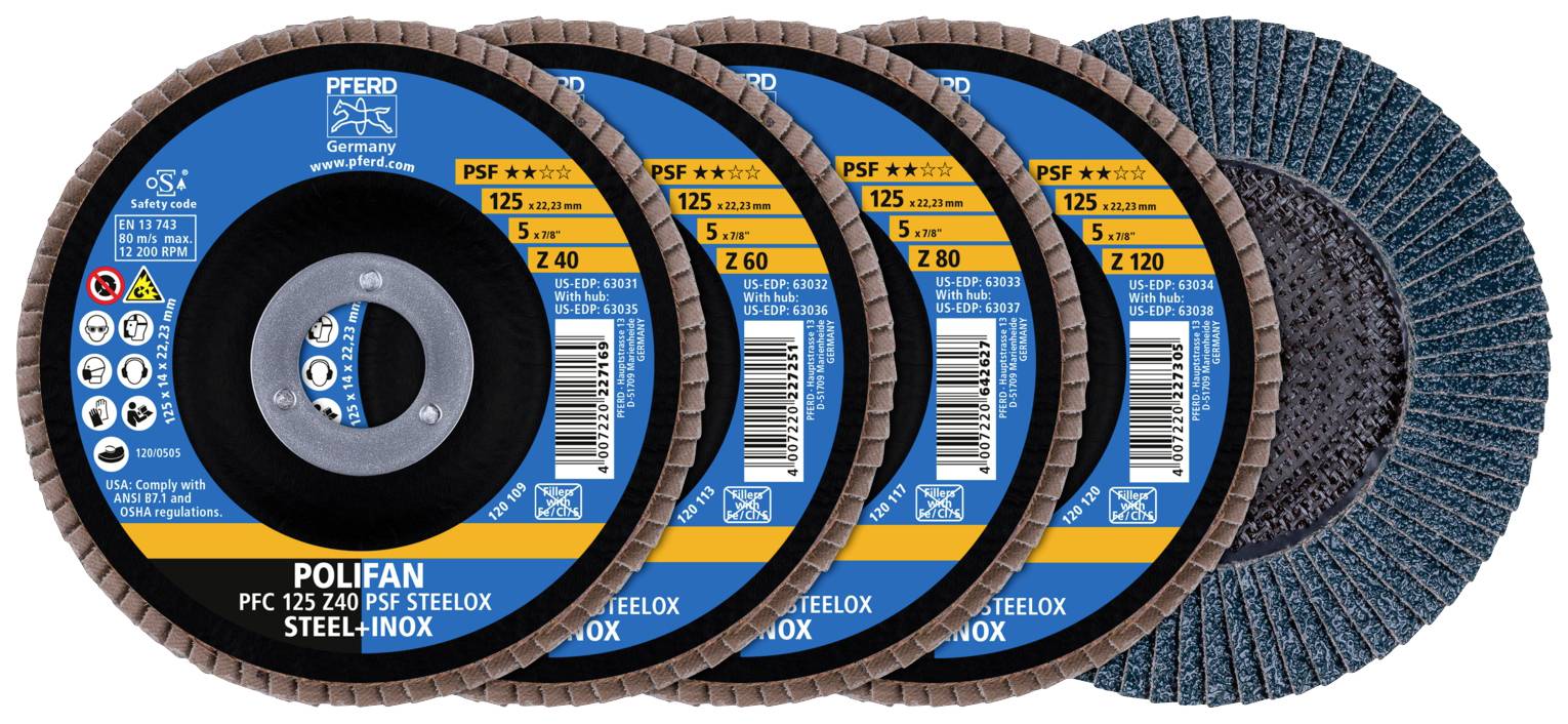 PFERD TOOLS 69198300 Пелюстковий шліфувальний круг діаметром 125 мм діаметром отвору 22,23 мм нержавіюча сталь, сталь 1 комплект