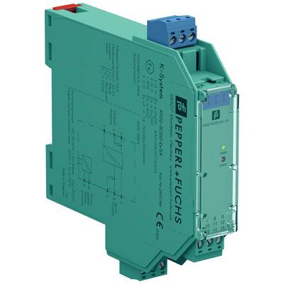 Zielony moduł elektroniczny z oznaczeniami i złączami. Służy do sterowania lub monitorowania w systemie przemysłowym.