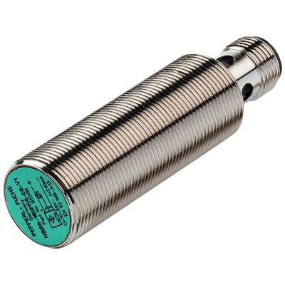 Cylindryczny, metalowy czujnik z zieloną nakładką, na której drobnym drukiem wypisane są specyfikacje techniczne.
