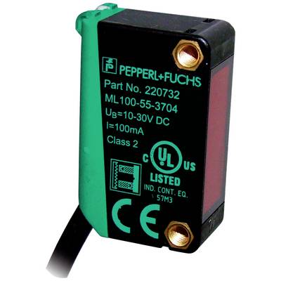 Zielony czujnik firmy Pepperl+Fuchs o numerze części 220732. Charakteryzuje się napięciem zasilania 10-30V DC i posiada certyfikat UL.