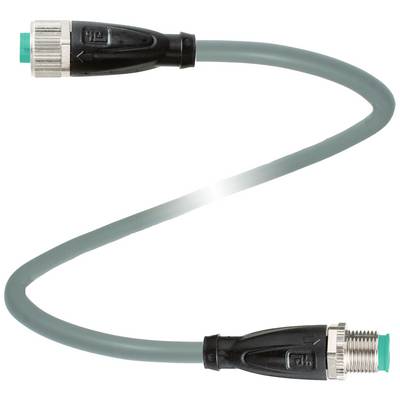 Zielony kabel połączeniowy z czarnymi i srebrnymi wtyczkami na obu końcach, lekko wygięty w kształcie litery S.