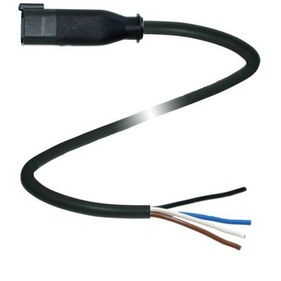Czarny kabel zakończony żeńskim złączem z jednej strony oraz czterema odkrytymi przewodami (czarnym, brązowym, niebieskim, białym) z drugiej strony.