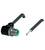 Złącze kablowe: Czarny wtyk kątowy z zielonym wkładem po prawej stronie, przewód dwużyłowy z odizolowanymi końcówkami. Idealne do zastosowań elektronicznych.