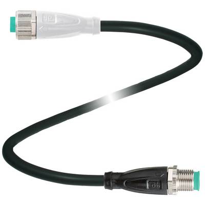 Czarny kabel koncentryczny z dwoma metalowymi złączami na końcach, umieszczony na białym tle.