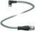 Szare przewód przyłączeniowy z zagięciem 90 stopni i metalowymi złączkami na końcach, prawdopodobnie przeznaczony do zastosowań przemysłowych.
