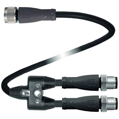 Kabel w kształcie Y z wtyczką M8 i dwoma gniazdami M8. Odpowiedni do podłączania czujników lub elementów wykonawczych w technice automatyzacji.