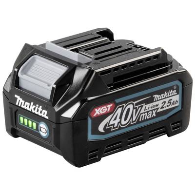 Makita 40V Max 2,5Ah akumulator litowo-jonowy, wyświetlający stan naładowania za pomocą zielonych diod.