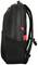 Czarny plecak z czerwonymi akcentami, widok z boku. Pokazuje wyściełane szelki i obszerne główne przegrodę. Idealny do codziennego użytku.
