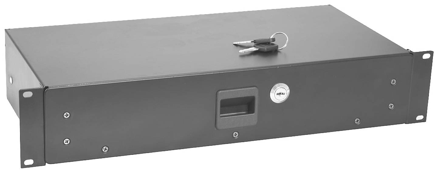 Czarny metalowy szafka z zamkiem z przodu, wyposażona w dwa klucze na wierzchu. Odpowiednia do bezpiecznego przechowywania.