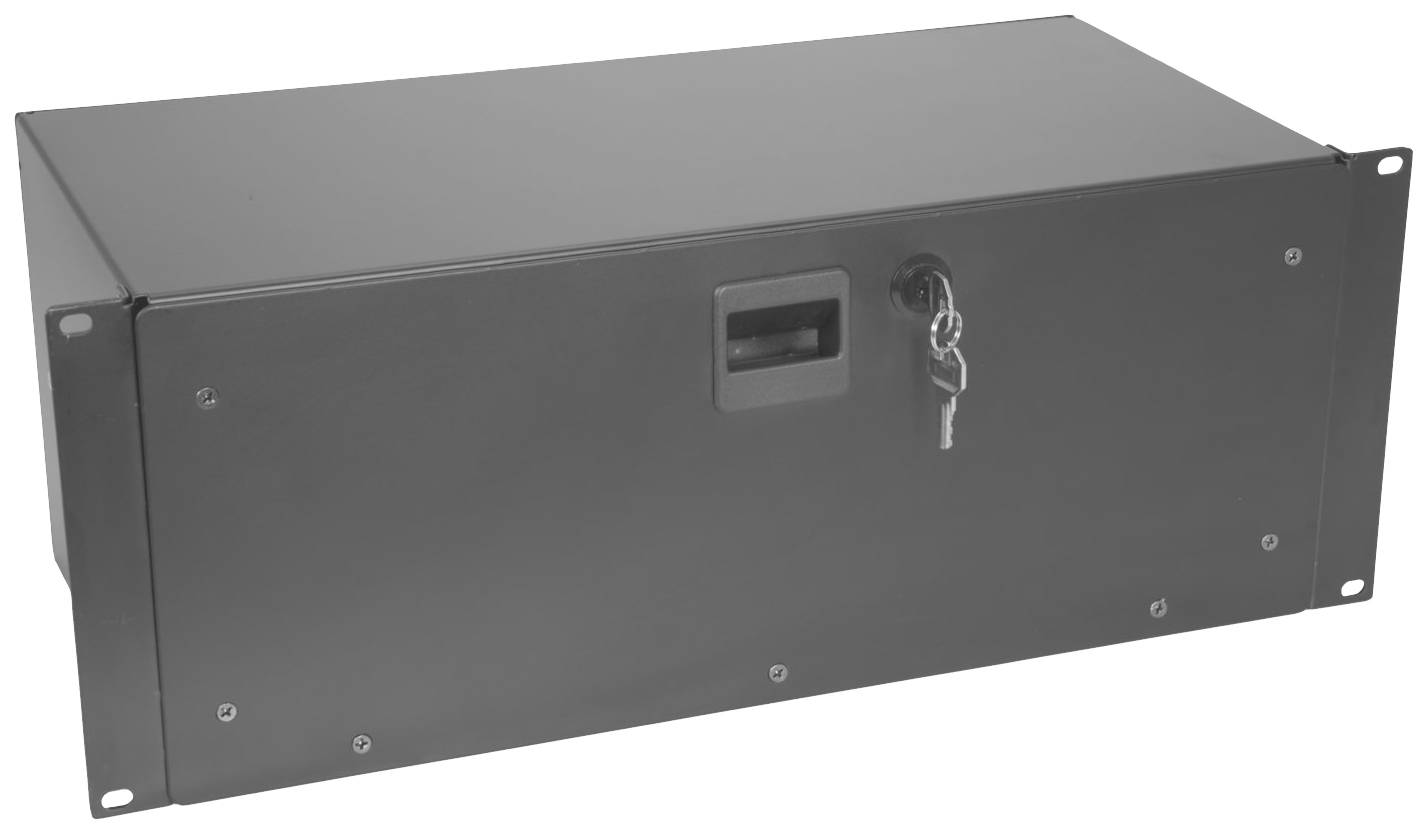 Czarna, zamykana na klucz obudowa metalowa z zintegrowanym uchwytem zawieszenia oraz kompletetem kluczy w zamku, przeznaczona do przechowywania urządzeń lub dokumentów.