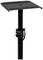 Czarny stojak na głośniki z prostokątną podstawą i regulowaną metalową rurą. Odpowiedni dla sprzętu audio.