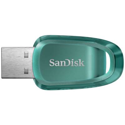 Pendrive SanDisk w kolorze turkusowym.