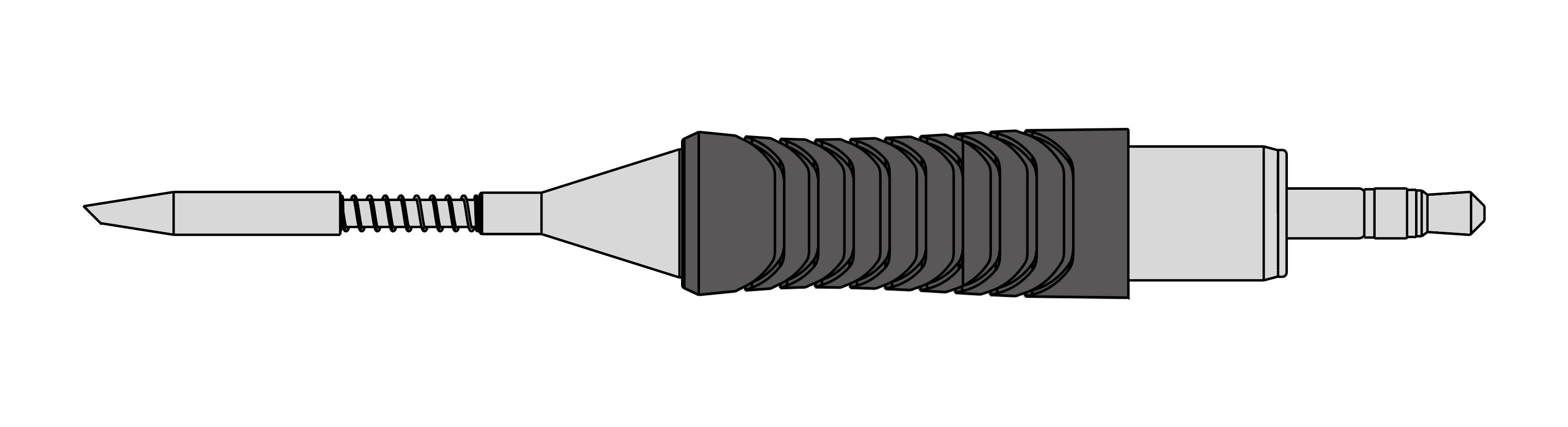 Ilustracja wymienny bit do wkrętaka z mechanizmem sprężynowym i żebrowanym uchwytem.