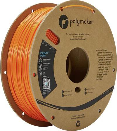 Polymaker PB01009 Нить PolyLite для 3D-принтеров PETG термостойкая, высокая прочность на разрыв 1,75 мм 1000 г оранжевый 1 шт.