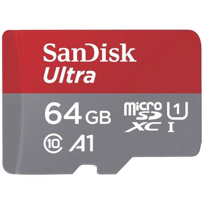 Karta microSD SanDisk Ultra o pojemności 64 GB, klasa prędkości 10, wydajność A1, odpowiednia do smartfonów i tabletów.