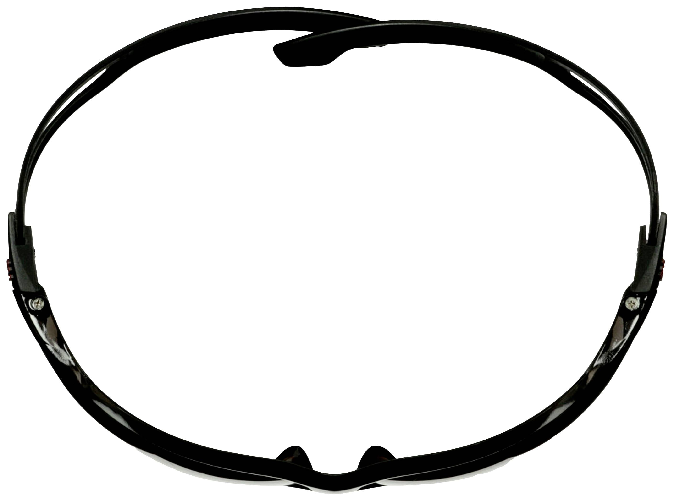 Czarne okulary sportowe widziane z góry, otwarte i gotowe do użycia. Idealne do aktywności na świeżym powietrzu i podczas uprawiania sportu.