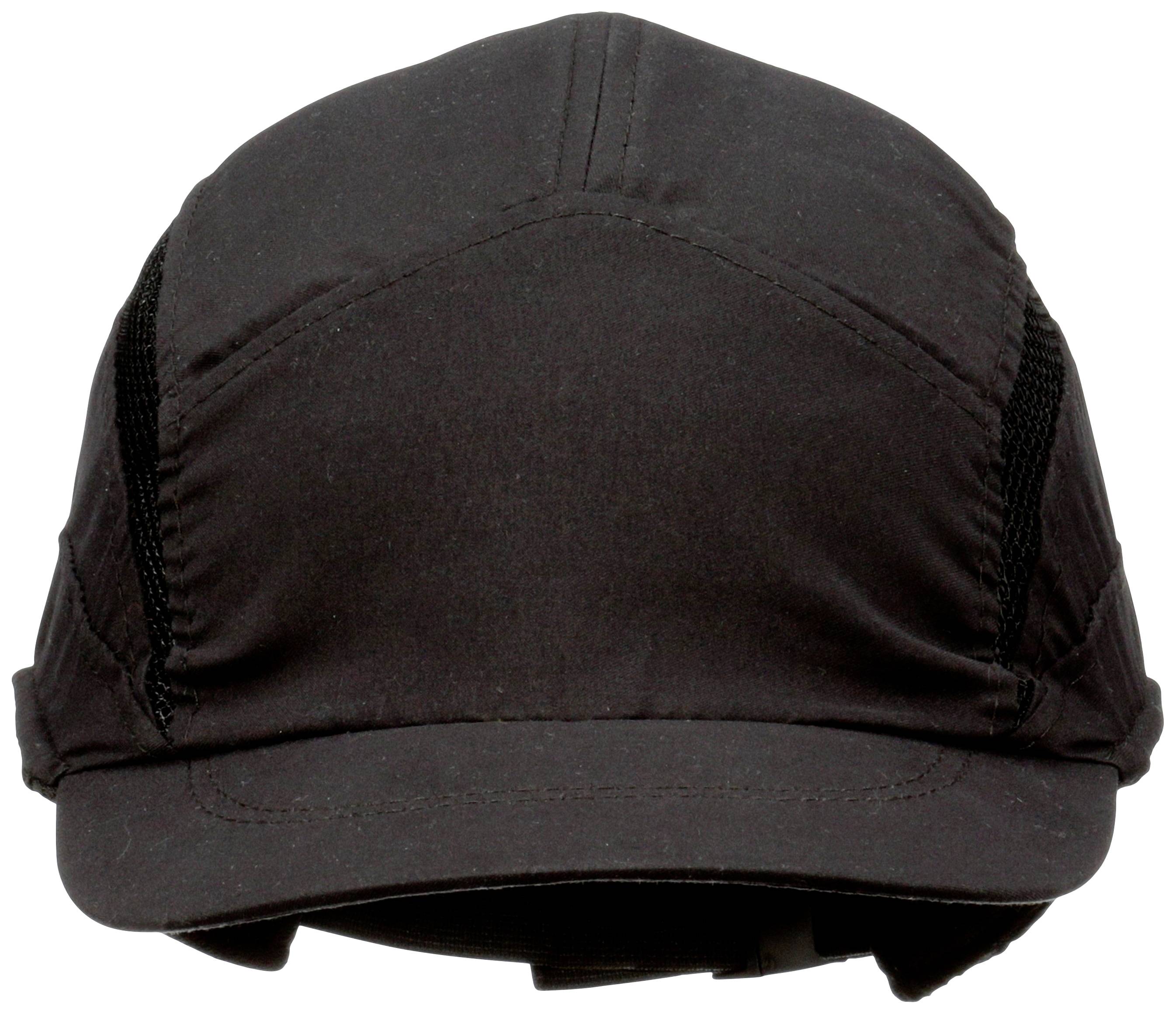 Czarna, sportowa czapka z wstawkami z siatki po obu stronach, widok od przodu.