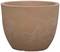 Brązowa, gliniana doniczka w kształcie cylindra, pusta i okrągła, stoi na neutralnym tle.