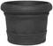 Duży, okrągły doniczka z ciemnego materiału kamiennego, odpowiednia do roślin ogrodowych lub wewnętrznych.