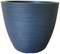 Niebieski, okrągły doniczka o żebrowanej powierzchni.