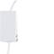 Prostokątne, białe urządzenie elektryczne z przewodem. Wygląda na ładowarkę lub zasilacz, bez widocznego oznaczenia marki.
