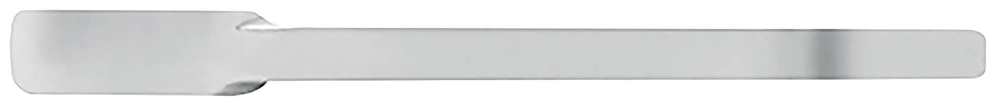 Klamka metalowa w kolorze szczotkowanym, widziana z boku.