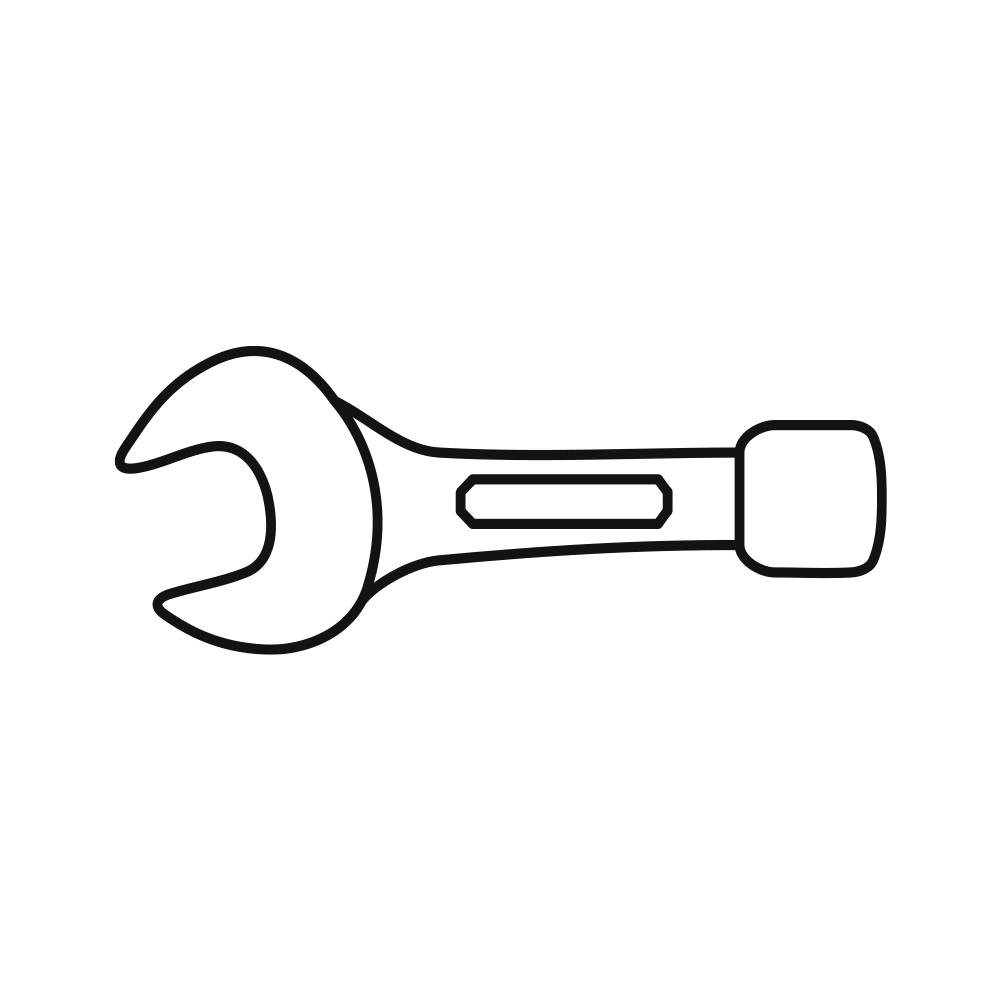 Prosty czarno-biały symbol klucza nastawnego widoczny na białym tle.