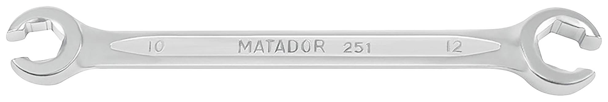 Klucz płaski dwustronny z oznaczeniami rozmiaru '10' i '12' oraz napisem 'MATADOR 251' pośrodku.