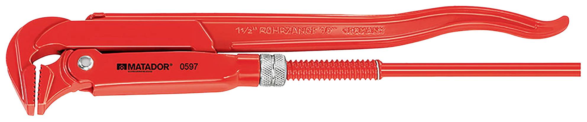 Czerwone szczypce do rur marki 'Matador 6507', odpowiednie dla rur do 1 1/2 cala.