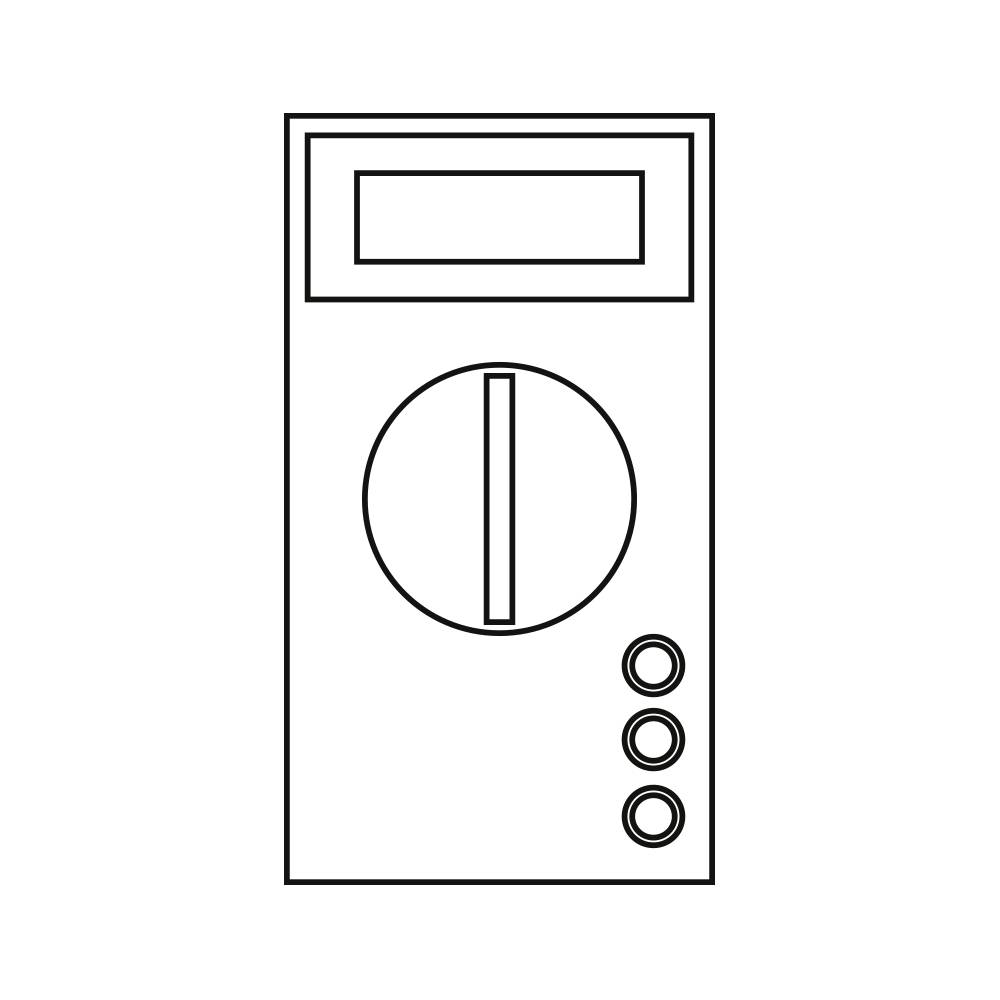 Prosty przyrząd pomiarowy z wyświetlaczem u góry, dużym przyciskiem pośrodku i trzema małymi przyciskami poniżej.