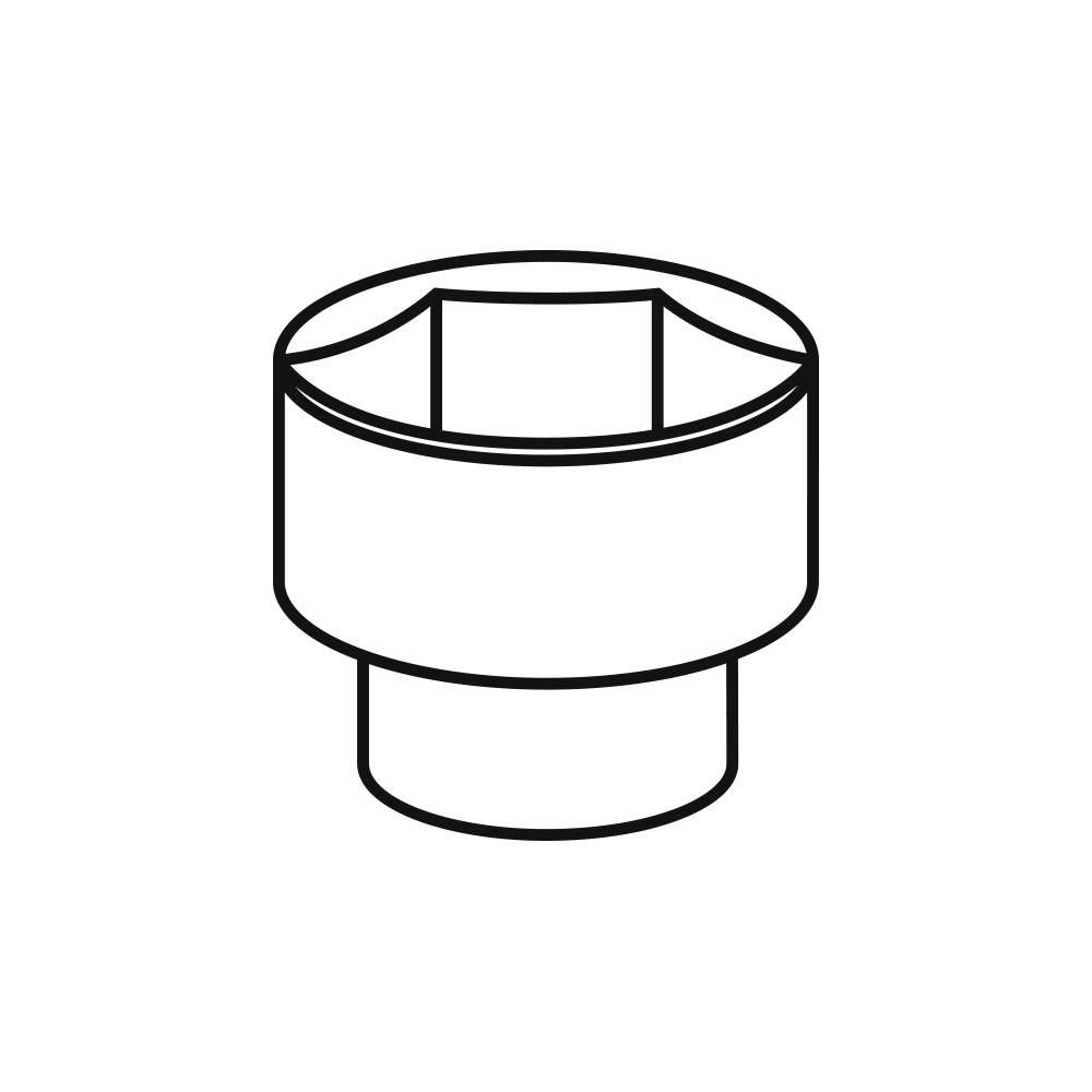 Nasadka klucza sześciokątnego, widok z przodu. Nadaje się do odkręcania i dokręcania nakrętek lub śrub.